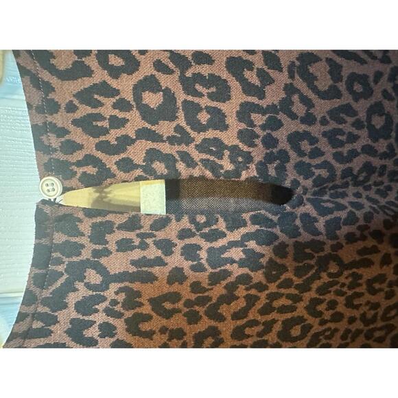 LOFT Brown Leopard Print Long Puff Sleeve Dress Size Small - Picture 4 of 8